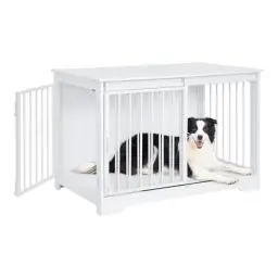 Produktbild: Hzuaneri Hundekäfig Möbel, 100cm hundebox für zuhause, Schiebetüren, 2 Tür, Moderne hundebox Holz Indoor für kleine/mittlere/große Hunde, Hundekäfig für Zuhause, 60 x 100 x 68 cm, Weiß DFC02313W