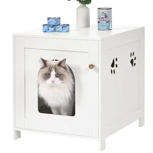 Produktbild: Hzuaneri Katzenschrank, Versteckte Katzentoilette Möbel, Lagerung Schrank Bank, Hölzerne Katze Waschraum für Wohnzimmer, Schlafzimmer, Weiß CB82213X