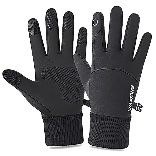 Produktbild: I Kua Fly Winter Fahrradhandschuhe Herren Damen Touchscreen Schwarz Handschuhe Warme Winddichte Winterhandschuhe für Radfahren Laufen Skifahren (Schwarz,L)