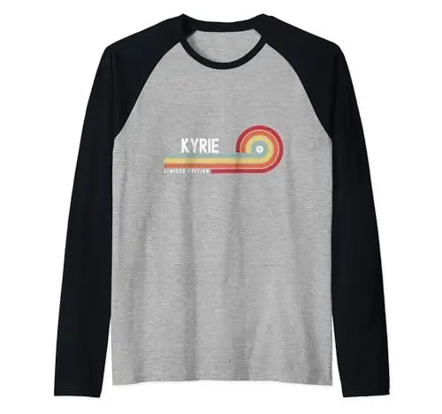 Produktbild: I Love Kyrie Personalisierter Retro Sonnenuntergang Vorname Raglan
