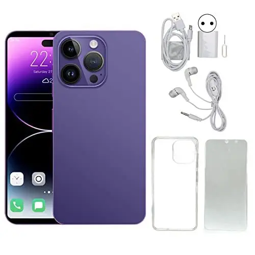 Produktbild: I14pro Handy, 6,1 Zoll 1440 X 3040 HD-Gesichtserkennungs-Smartphone, 2 GB + 16 GB ROM, Dual-SIM, 8 MP Front- + 16 MP Rückkamera, 5500 MAh Akku, WLAN-Handy, Lila