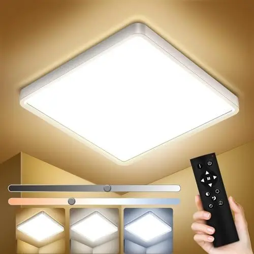 Produktbild: IAB LED Deckenleuchte Dimmbar 30W, 3095LM Quadrat Deckenlampe LED mit Fernbedienung 3000K-6000K, IP44 Ultra Dünn Badezimmer Lampe,Deckenleuchte Dimmbar für Schlafzimmer Küche Wohnzimmer 29x29x2,5cm