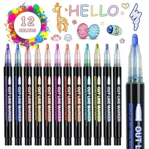 Produktbild: iaHOME Glitzerstifte Zauberstifte - Geschenke für Mädchen, Einschulung Mädchen Geschenk, 12 Outline Stifte Magische Stifte für Scrapbooking, Basteln Mädchen