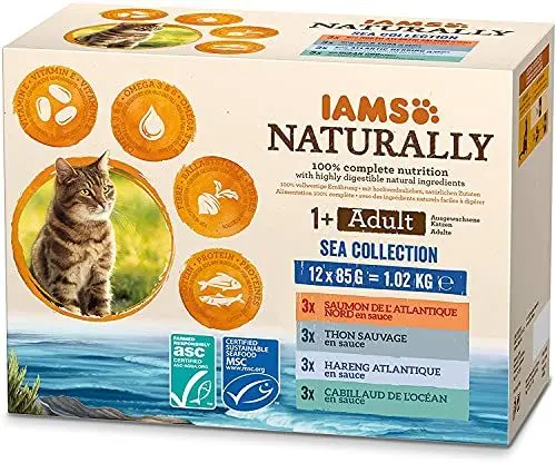 Produktbild: IAMS Naturally Katzenfutter Nass in Sauce - hochwertiges Nassfutter mit Fisch für erwachsene Katzen, Sea Collection, 12 x 85 g