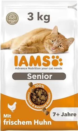 Produktbild: IAMS Senior Katzenfutter trocken mit Huhn - Trockenfutter für ältere Katzen ab 7 Jahren, 3 kg