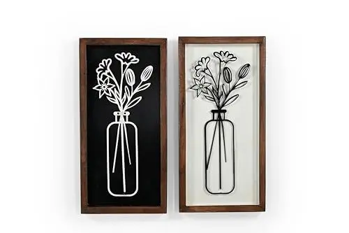 Produktbild: iAnanas 2-teiliges Metall-Blumengefäß Wanddekoration – Elegante Skulptur für Küche, Badezimmer, Wohnzimmer – Wandkunst-Set mit Blumendesign, moderne Deko aus Metall für stilvolle Akzente in jedem Raum