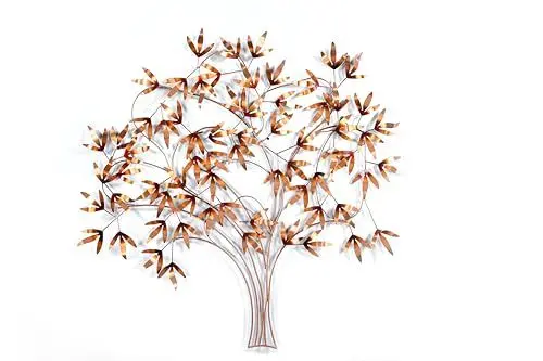 Produktbild: iAnanas Kupferbaum Wandkunst hochwertige dekorative Skulptur aus Eisen und Kupfer Elegante Wanddekoration Moderne Kunst stilvolle Akzente für Zuhause Wohnzimmer Schlafzimmer Büro Balkon 99x4x94 cm