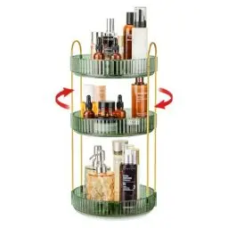 Produktbild: iarack Make Up Organizer, 360° Drehbar Kosmetik Organizer, Beauty Hautpflege Organizer, Schminktisch Organizer Drehbar für Badezimmer (3 Schichten, Hellgrün)