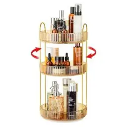 Produktbild: iarack Make Up Organizer, 360° Drehbar Kosmetik Organizer, Beauty Hautpflege Organizer, Schminktisch Organizer Drehbar für Badezimmer (3 Schichten, Gold)