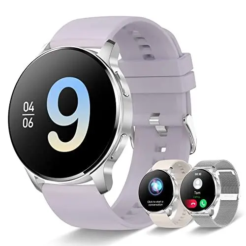 Produktbild: Iaret Smartwatch, 1,32 Zoll runde Armbanduhr mit Telefonfunktion personalisiertem Bildschirm, Musiksteuerung, Herzfrequenz, Schrittzähler, Kalorien, usw. IP68 Wasserdicht Fitness Tracker