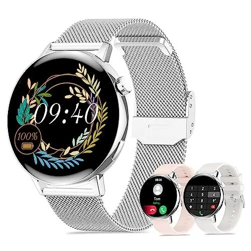 Produktbild: Iaret Smartwatch Damen Runden mit Telefonfunktion,1,32 Zoll HD Touchscreen Fitnessuhr mit Touchscreen Schlafmonitor Pulsmesser Schrittzähler, 20+ Sportmodi, Wasserdicht Sportuhr für Android iOS,Silber