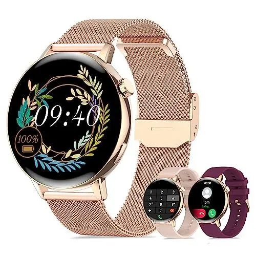 Produktbild: Iaret Smartwatch Damen mit Telefonfunktion, 1,32 Zoll HD Touchscreen Fitnessuhr mit Menstruationszyklus, Herzfrequenzmesser, SpO2, 20 Sportmodi, Wasserdicht Sportuhr Armbanduhr Android iOS, Roségold