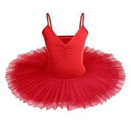 Produktbild: IBAKOM Kinder Mädchen Ballettkleid Schwanensee Kostüm Tanzen Tutu Kleid V-Ausschnitt Camisole Trikot Tanzkleidung Ballerina Gymnastik Spaghettiträger Ärmelloses Tanzoutfit Rot 13-14 Jahre