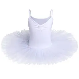 Produktbild: IBAKOM Kinder Mädchen Ballettkleid Schwanensee Kostüm Tanzen Tutu Kleid V-Ausschnitt Camisole Trikot Tanzkleidung Ballerina Gymnastik Spaghettiträger Ärmelloses Tanzoutfit Weiß 9-10 Jahre