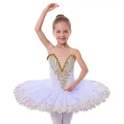 Produktbild: IBAKOM Mädchen Ballettkleid Spaghettiträgern Ballett Tanzkleid Schwanensee Spitze Perlen Camisole Trikot Turnanzug Tutu Kostüm Eiskunstlauf Tanzkleidung Ballerina Outfit Weiß - Perlen 13-14 Jahre