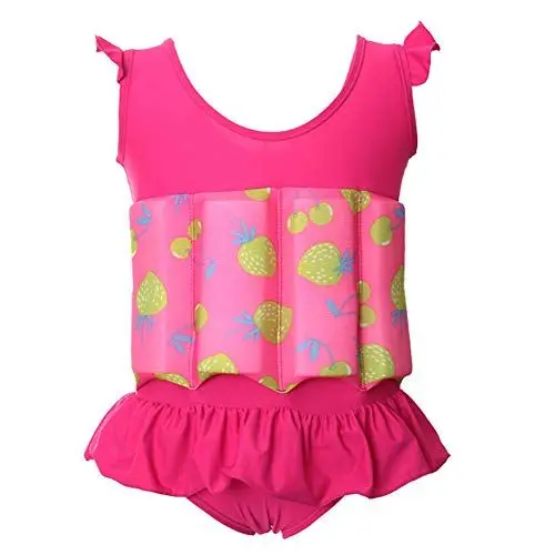 Produktbild: IBAKOM Unisex Kleinkind Baby Badeanzüge Jungen Mädchen Float Badeanzug Einteilige schwimmende Badebekleidung mit verstellbarem Auftrieb Schwimmanzug Bademode Rosa -Frucht 2-3 Jahre