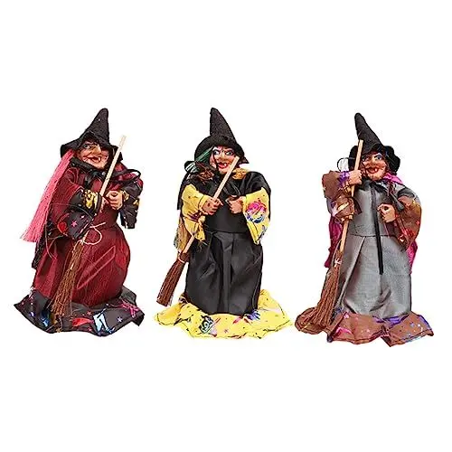 Produktbild: ibasenice 1 Satz 3st Besen Hexen Puppe Halloween-tischdekoration Gruselige Verzierung Desktop-puppendekor Hexenfiguren Puppenhaus Dekor Kunstharz Puppenschmuck Kunsthandwerk Mini