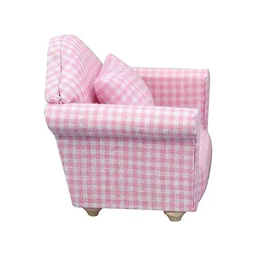 Produktbild: ibasenice 1satz Mini Haus Möbel Mini Sofa Mit Kissen Für DIY Puppenhaus Dekoration Kleiner Wohnzimmer Zubehör Rosa Kariert Für Kreative Projekte