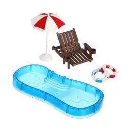 Produktbild: ibasenice 1 Set Puppenhaus-Swimmingpool Miniatur-Schwimmring Klappbarer Strand-Sonnenstuhl Modell-Pool-Spielset Für Puppenhaus-Hof Gartenmöbel-Zubehör