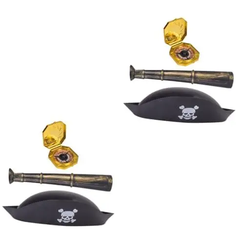 Produktbild: ibasenice 2 Sätze Halloween-Spielzeugset Kapitänsmütze Piratennavigation als Cosplay-Zubehör Fernrohr Kompass Piraten-Cosplay-Partygeschenk Piratenkostüm-Partygeschenk Sport