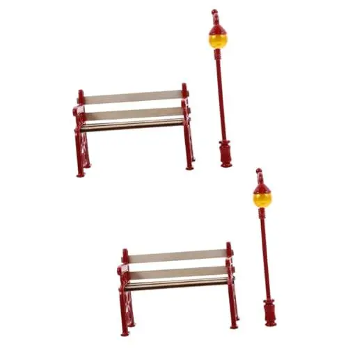 Produktbild: ibasenice 2 Sätze Miniatur-Parkmöbel kinderspielzeug Kinder Spielzeug Miniaturmöbel Schlafzimmer Dollhouse Dekoration puppenhaus deko Miniatur-Stuhldekor Parkbank-Modell Zinklegierung rot