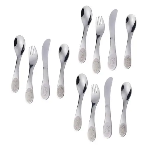 Produktbild: ibasenice 3 Sätze 4St Besteck Löffel Baby-Trainingsgabel Kinder aus Metall weihnachtskissen Küchenutensilien für Kinder Kinderbesteck tragbar Geschirr Messer und Rostfreier Stahl