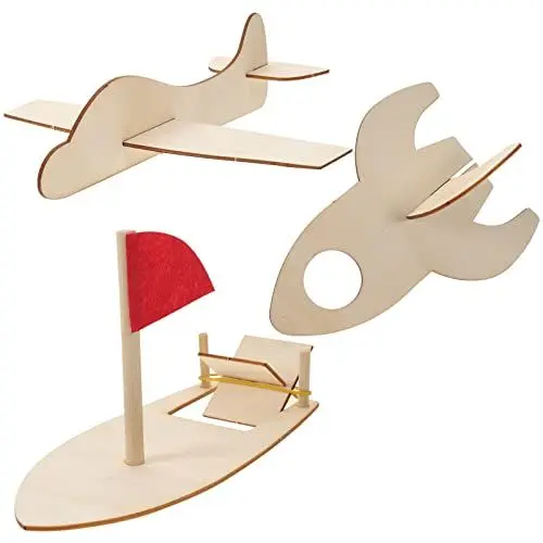 Produktbild: ibasenice 3st Diy-graffiti-modell Unbemaltes Holzflugzeug Bastelhobel Aus Holz Modellflugzeug Aus Holz Luftschiffe Holz Selber Bauen Luftschiffmodell Holz 3d Selbstgemacht Schiffsmodell