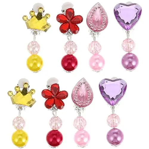 Produktbild: ibasenice 4 Paare Kinderohrringe Mädchen-Prinzessin-ohrring Mädchen-Clips Goldohrringe Für Frauen 14 Karat Echtes Gold Mädchen Verkleiden Sich Kinderschmuck Aufsteckbar Plastikclip Kleinkind