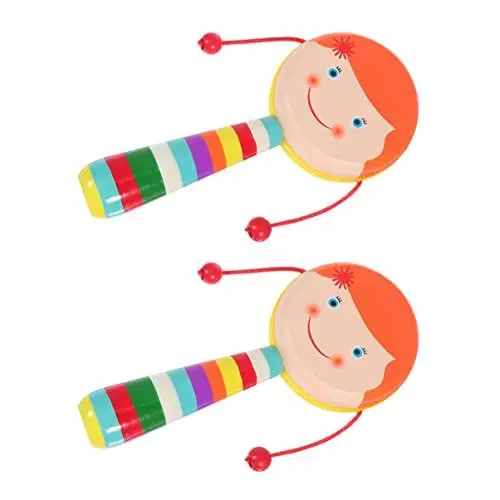 Produktbild: ibasenice 4 Stück Babyspielzeug 6-12 Monate Trommel Montessori Spielzeug Babyspielzeug neugeboren Spielzeuge Spielset aus Holz Musikspielzeug hölzern die Glocke rütteln Handtrommel
