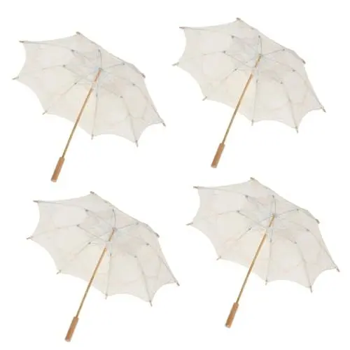 Produktbild: ibasenice 4 Stück Regenschirm Aus Spitze Stickerei-blumenschirm Tragbarer Regenschirm Boho-brautparty-dekorationen Schleier Weißer Spitzenschirm Braut Frauen Braut Roben Hölzern