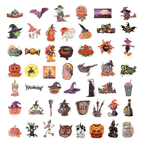 Produktbild: ibasenice 50 Stück Halloween-aufkleber Aufkleber Für Skateboard Süßes Sonst Gibt's Saures Aufkleber Kühlschrankdekor Kürbis-aufkleber Halloween-dekorationsaufkleber Graffiti Gepäck Aufkleber