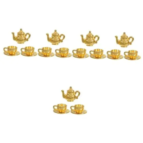 Produktbild: ibasenice 5 Sätze Mini-teekannen-Set Kaffeetasse Teekessel Modelle Golddekor Mini-teekannen-Ornament Desktop- -dekor Mini- - Puppenhaus Miniatur Zinklegierung Büro