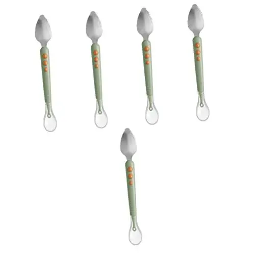 Produktbild: ibasenice 5 Stück Obstschaber Fruchtschlammlöffel Babylöffel Obstlöffel Schaber Kleinkindgeschirr Obststampfer Löffel Kratzlöffel Doppelkopf Säuglingslöffel Hellgrün