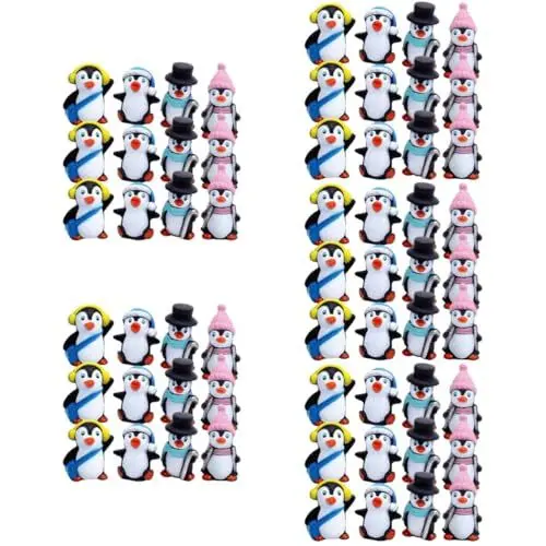 Produktbild: ibasenice 60 Stk Winter-pinguin-ornament Pinguin Geschenke Minifiguren Pinguin Weihnachtsschmuck Taschen-pinguin Mini-figuren Pummelige Pinguine Spielzeug Vinyl Winterkleidung 4-teiliges Set