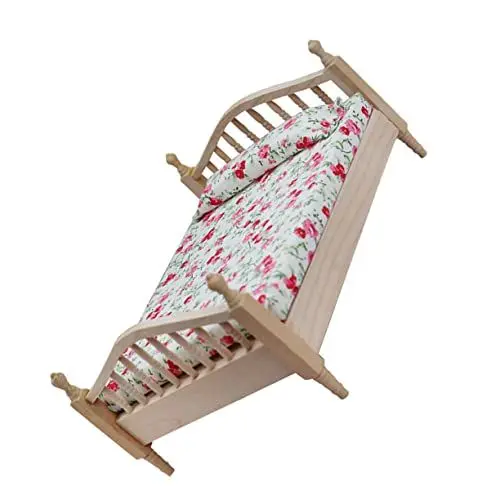 Produktbild: ibasenice Doppelbett Blumenbett Puppenhaus Doppelbett Matratze Puppenhausmöbel Französisches Bett Puppenhaus-simulationsbett DIY Schlafzimmermöbel Holz Hölzern Mikroszene Bett Zubehör
