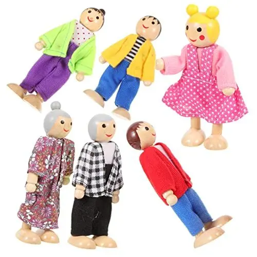Produktbild: ibasenice Holzpuppen Familien Set Mit Minihaus 6 Handgefertigte Figuren Für Kreatives Ideal Für Puppenhäuser Und Rollenspiele Aus Hochwertigem Gefertigt Farbenfroh Und