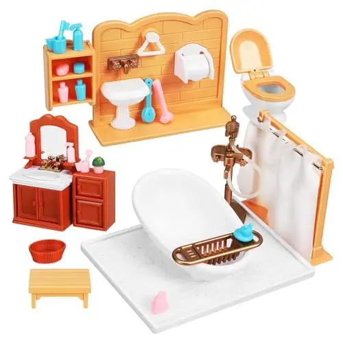 Produktbild: ibasenice Puppenhaus-Möbelset Mini-Badezimmermöbel Hausmöbel Winzige Badezimmermöbel Puppenhaus-Duschraum-Zubehör Für Jungen Und