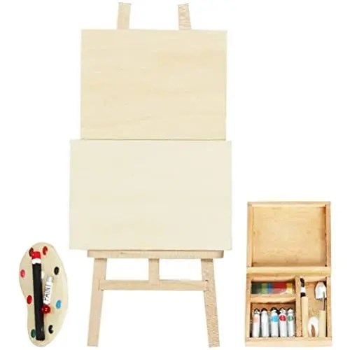 Produktbild: ibasenice Staffelei 1 Satz Miniatur-Staffelei-Kit Kunst- -Farbset Liefert Puppenhaus Kleine Winzige Malerei-Canva-Paletten-Pigmentbox Für Malkunst-Party-Zubehör Möbelzubehör