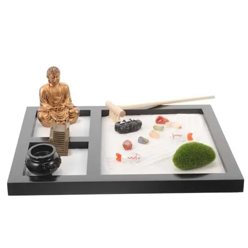 Produktbild: ibasenice Zen-Garten-Set Mini-Meditation Zen-Garten Japanische Tischplatte Felssand Chakra Koi-Zen-Sand Gartenbox Buddha- Sandkasten Rechen Werkzeug Zubehör Meditationsgeschenke