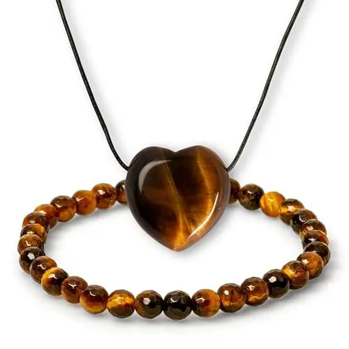 Produktbild: iBenow 2er SET Tigerauge Armband und Kette Herz