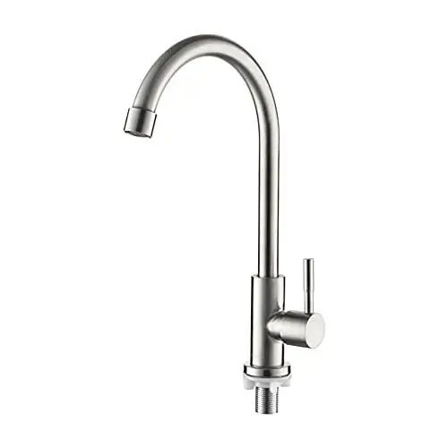 Produktbild: Ibergrif Kaltwasserhahn Küche, Küchenarmatur Edelstahl, 360° schwenkbar, Küchenarmatur mit 50cm Anschlussschläuchen. Höchste Arbeitstemperatur 90°C, Grau