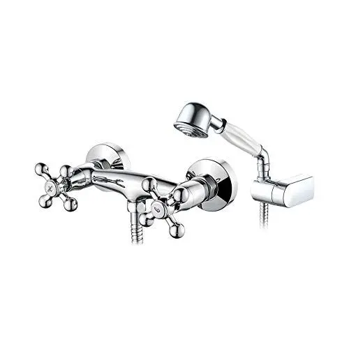 Produktbild: Ibergrif Lucca - Retro Doppelhebel Duscharmatur Set, Brausebatterie mit Duschkopf, Duschkopfhalter, und Brauseschlauch, Chrom, silber