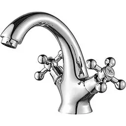 Produktbild: Ibergrif M11052 Lucca - Retro Bad Wasserhahn, Doppelhebel Waschtischbatterie mit Auslauf Höhe 112 mm, Chrom, Silber