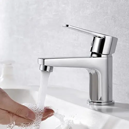 Produktbild: Ibergrif Wasserhahn Bad Einhebelmischer Chrom - Waschtischarmatur mit Wassersparfunktion, Anti-Fingerabdruck, Leichte Installation & Kalt/Warmanschluss, Modell M11057