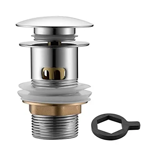 Produktbild: Ibergrif M20507 Universal Ablaufgarnitur Waschbecken mit Überlauf, Click Clack, Pop Up Ablaufventil, Luftdichter Abfluss mit 2 Silikondichtungen, Verstopfungsschutz, mit Werkzeug, Messing, Silber