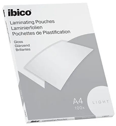 Produktbild: Ibico Basics Laminierfolien A4 Leicht, Heißlaminierfolien glänzend, 100 Stück, Extra Dünn, Transparent, Kristallklar, Runde Ecken, Ideal für Schule oder Büro, 627308