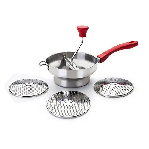 Produktbild: IBILI 742420 Passiergerät-Set Luxe mit 3 Scheiben 20 cm, Edelstahl, Silber/rot, 20 x 20 x 25 cm, 4-Einheiten