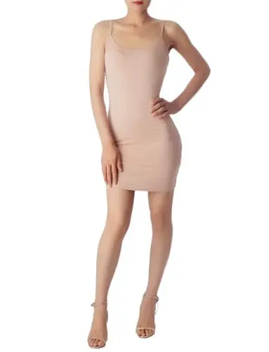Produktbild: iB-iP Damen Baumwollkurz Mini Trägerkleid Bodycon Enges Unterkleid, Größe: 40, Beige