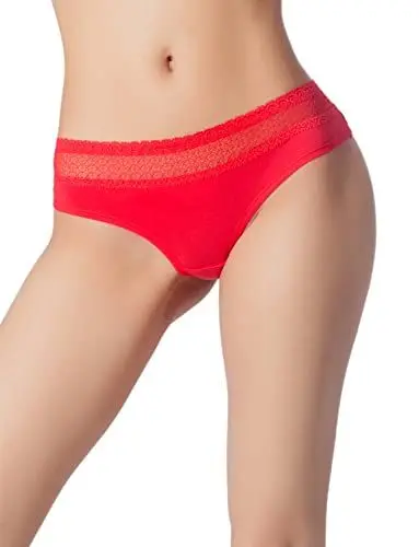 Produktbild: iB-iP Damen Brasilianischer Unterwäsche Sexy Spitzen Tiefbund Tanga Slip Unterhose, Größe: 38, Rot