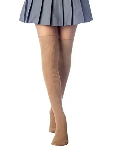 Produktbild: iB-iP Damen Elegante Einfarbige Halterlose Overknee Strümpfe, Größe: Einheitsgröße, Beige
